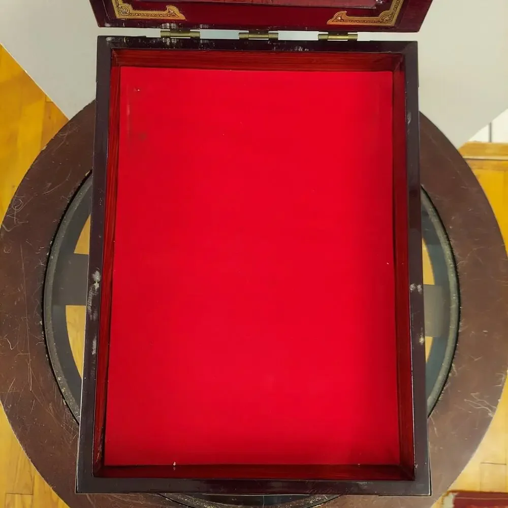 Antique c1920 Rosewood and Brass Chinese Mirror Box with Laquered Finish